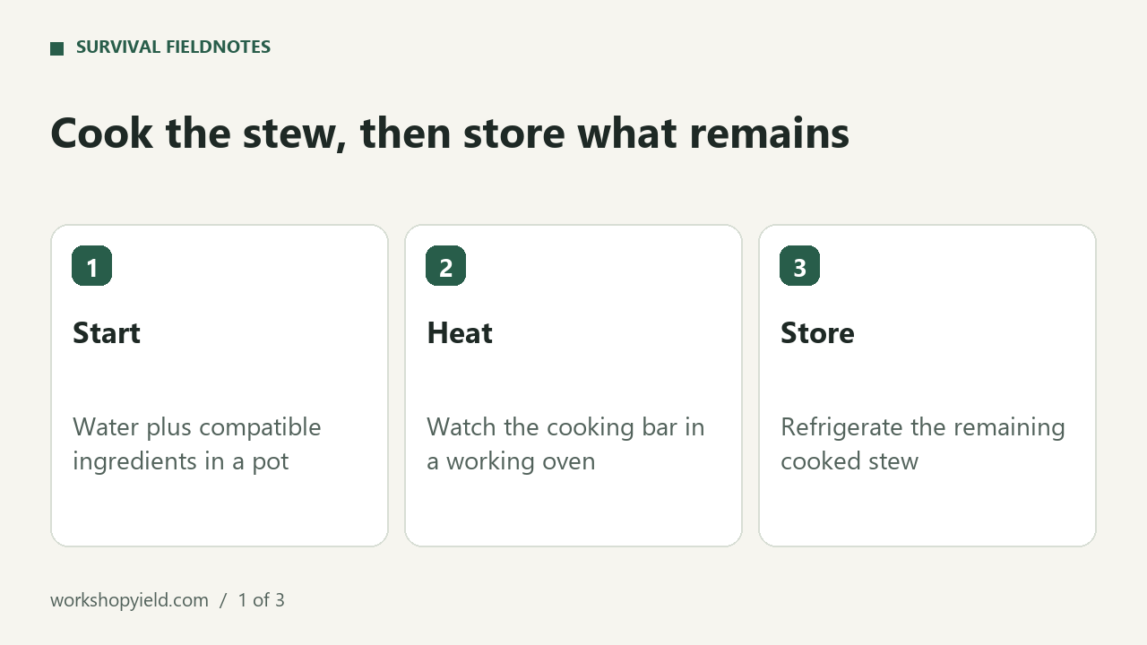 Cook the stew, then store what remains